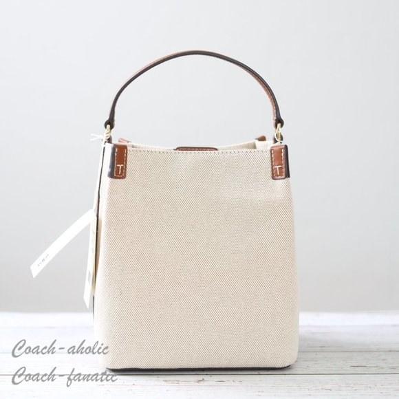 NWT Tory Burch Blake Canvas Bucket Bag Crossbody in Canvas/Classic Cuoio - Picture 8 of 12